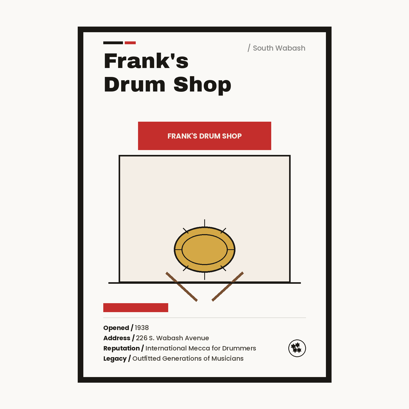 Frank's Drum Shop Chicago history art print