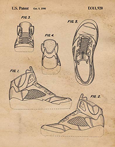 Vintage Air Jordan 5 Shoes Patent Poster Prints, Set of 2 (11x14)